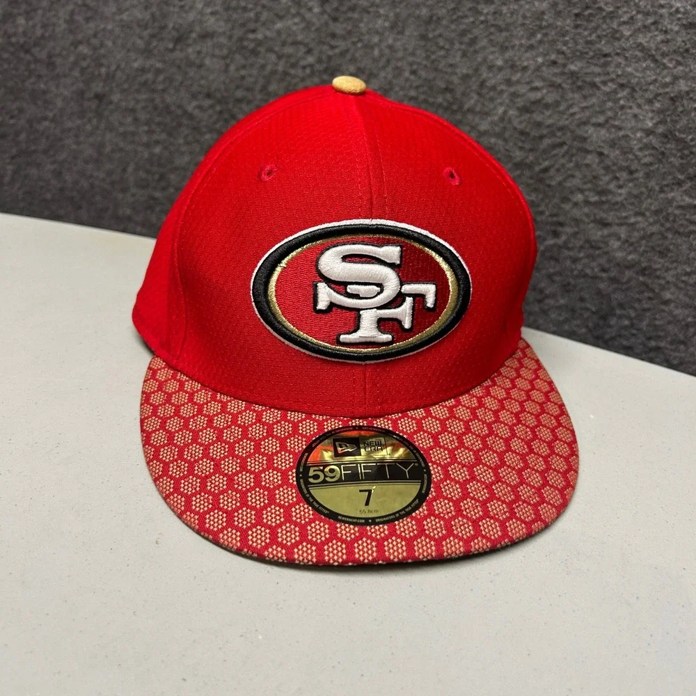 San Francisco 49ers NFL New Era 59FIFTY Fitted‎ Hat Red Gold Sz 7 Kids